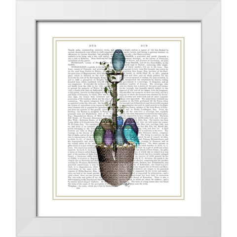 Garden Spade and Owls White Modern Wood Framed Art Print with Double Matting by Fab Funky