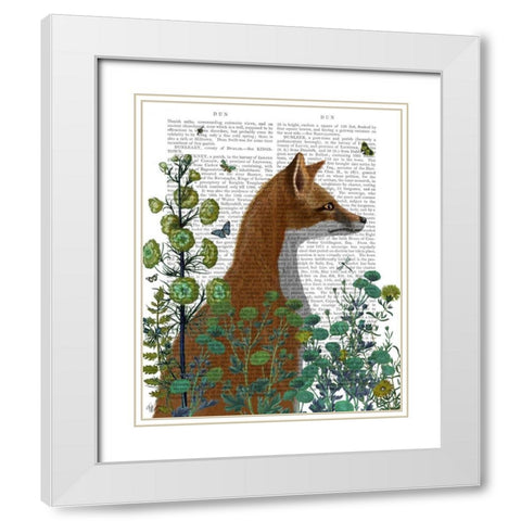 Fox In the Garden White Modern Wood Framed Art Print with Double Matting by Fab Funky