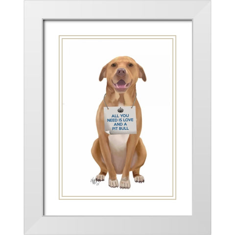 Love and Pit Bull White Modern Wood Framed Art Print with Double Matting by Fab Funky