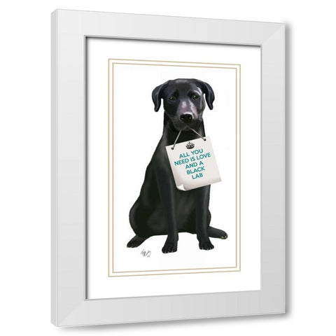 Love and Black Labrador White Modern Wood Framed Art Print with Double Matting by Fab Funky