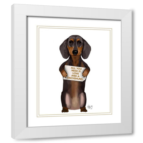 Love and Dachshund White Modern Wood Framed Art Print with Double Matting by Fab Funky