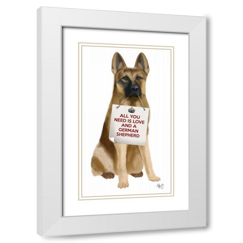 Love and German Shepherd White Modern Wood Framed Art Print with Double Matting by Fab Funky