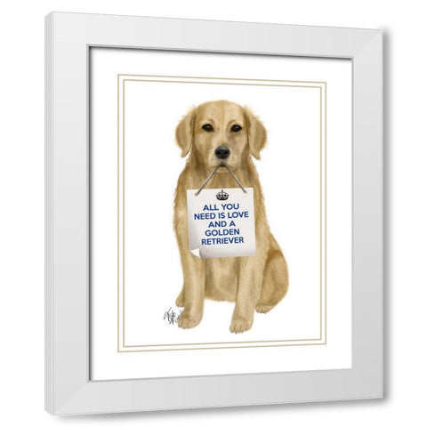 Love and Golden Retriever White Modern Wood Framed Art Print with Double Matting by Fab Funky