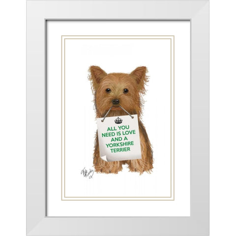 Love and Yorkshire Terrier White Modern Wood Framed Art Print with Double Matting by Fab Funky