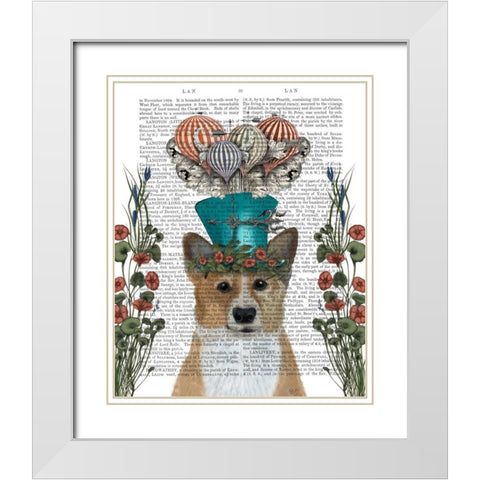 Corgi Milliners Dog White Modern Wood Framed Art Print with Double Matting by Fab Funky