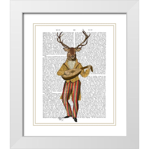 Deer Minstrel White Modern Wood Framed Art Print with Double Matting by Fab Funky