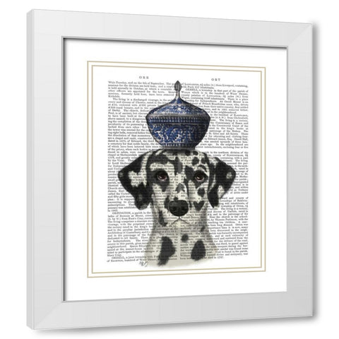 Dalmatian with Blue Vase White Modern Wood Framed Art Print with Double Matting by Fab Funky