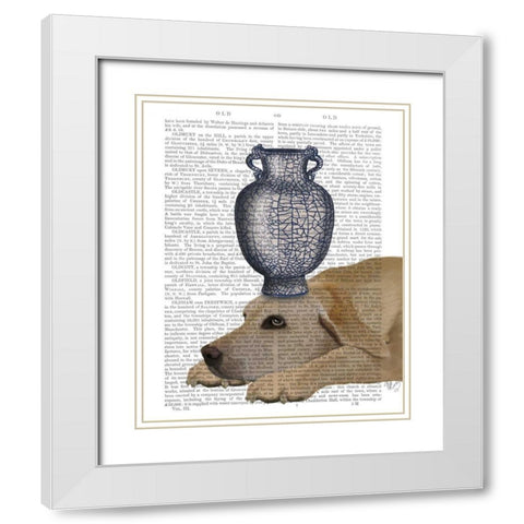 Labrador with Blue Vase White Modern Wood Framed Art Print with Double Matting by Fab Funky