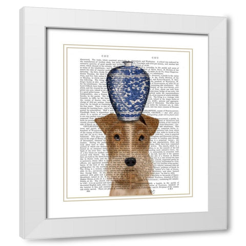 Fox Terrier with Blue Vase White Modern Wood Framed Art Print with Double Matting by Fab Funky