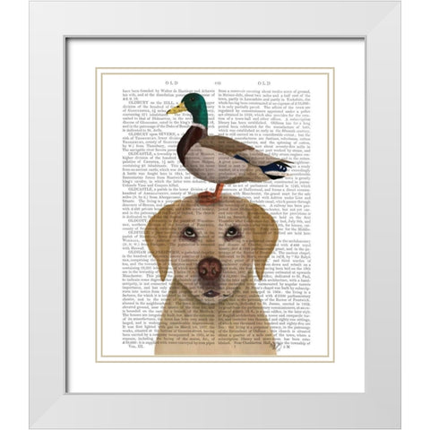 Labrador and Duck White Modern Wood Framed Art Print with Double Matting by Fab Funky