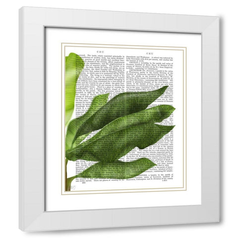 Banana Leaves 1, Green on White White Modern Wood Framed Art Print with Double Matting by Fab Funky