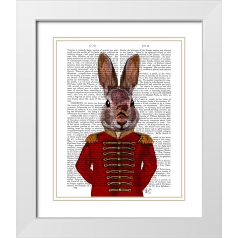 Military Rabbit in Red White Modern Wood Framed Art Print with Double Matting by Fab Funky