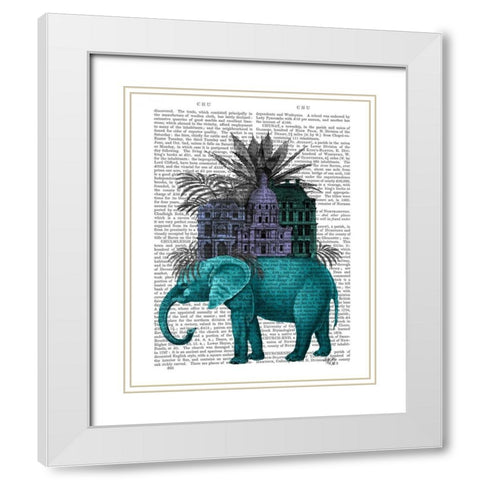 Elephant and Citadel White Modern Wood Framed Art Print with Double Matting by Fab Funky