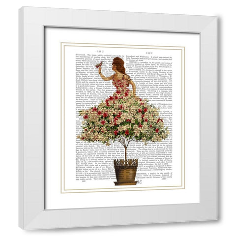 Woman in Floral Dress White Modern Wood Framed Art Print with Double Matting by Fab Funky