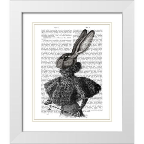 Rabbit with Feather Collar White Modern Wood Framed Art Print with Double Matting by Fab Funky