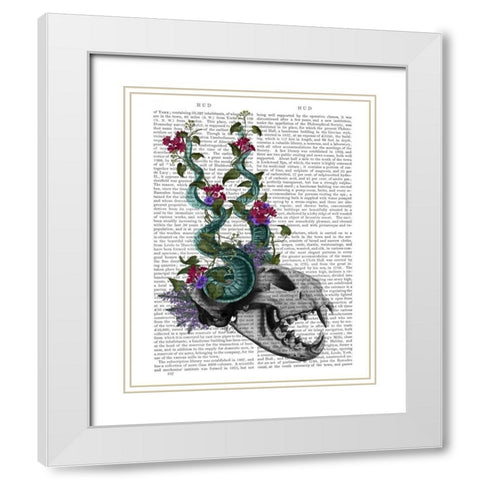 Skull with Blue Horns White Modern Wood Framed Art Print with Double Matting by Fab Funky