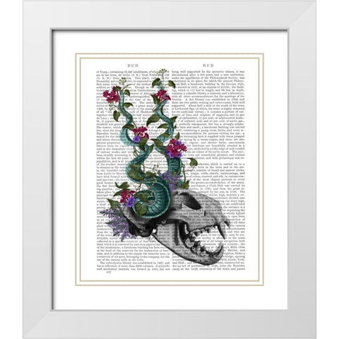 Skull with Blue Horns White Modern Wood Framed Art Print with Double Matting by Fab Funky