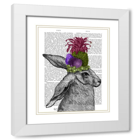 Rabbit, Fruit Headdress White Modern Wood Framed Art Print with Double Matting by Fab Funky