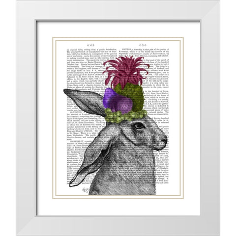 Rabbit, Fruit Headdress White Modern Wood Framed Art Print with Double Matting by Fab Funky