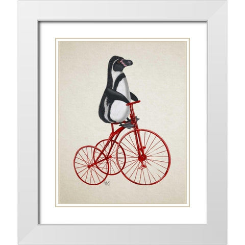 Penguin on Bicycle White Modern Wood Framed Art Print with Double Matting by Fab Funky