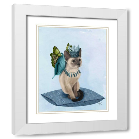 Cat with Blue Butterfly Wings White Modern Wood Framed Art Print with Double Matting by Fab Funky