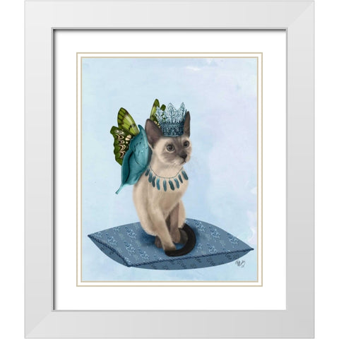 Cat with Blue Butterfly Wings White Modern Wood Framed Art Print with Double Matting by Fab Funky