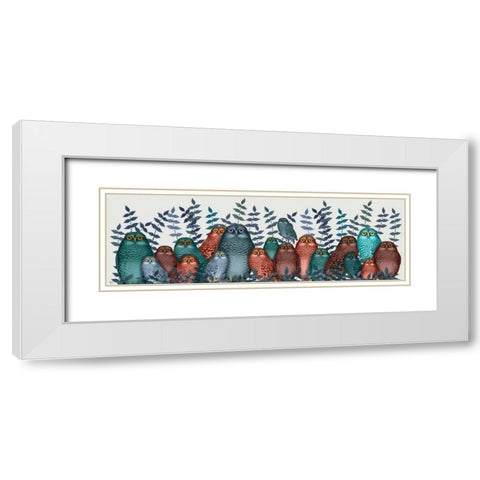Electric Owls, Blue and Orange White Modern Wood Framed Art Print with Double Matting by Fab Funky