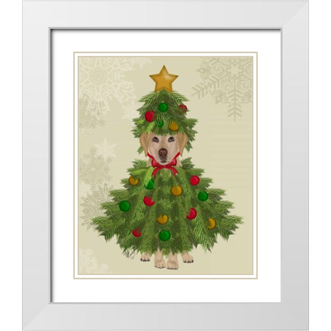 Yellow Labrador, Christmas Tree Costume White Modern Wood Framed Art Print with Double Matting by Fab Funky