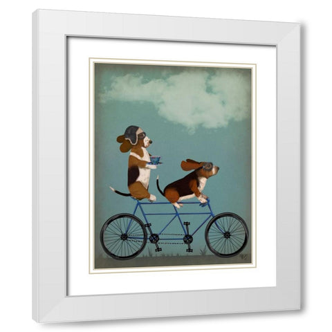 Basset Hound Tandem White Modern Wood Framed Art Print with Double Matting by Fab Funky