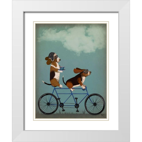 Basset Hound Tandem White Modern Wood Framed Art Print with Double Matting by Fab Funky