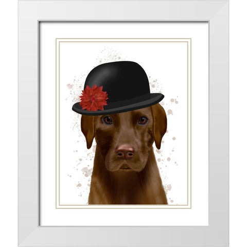 Chocolate Labrador and Bowler White Modern Wood Framed Art Print with Double Matting by Fab Funky