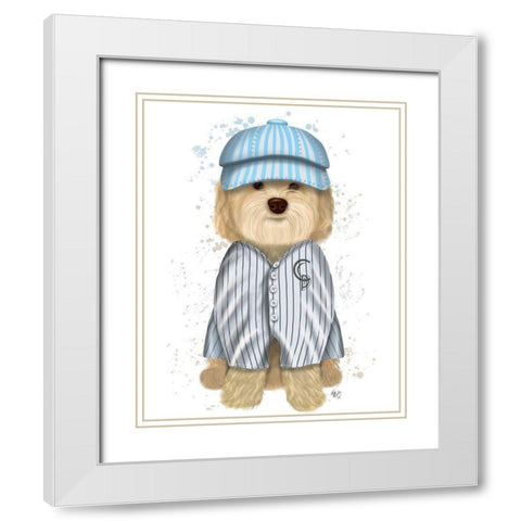 Cockerpoo Baseball White Modern Wood Framed Art Print with Double Matting by Fab Funky
