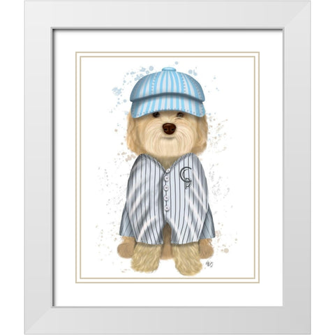 Cockerpoo Baseball White Modern Wood Framed Art Print with Double Matting by Fab Funky