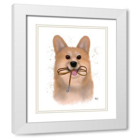 Corgi Walkies White Modern Wood Framed Art Print with Double Matting by Fab Funky