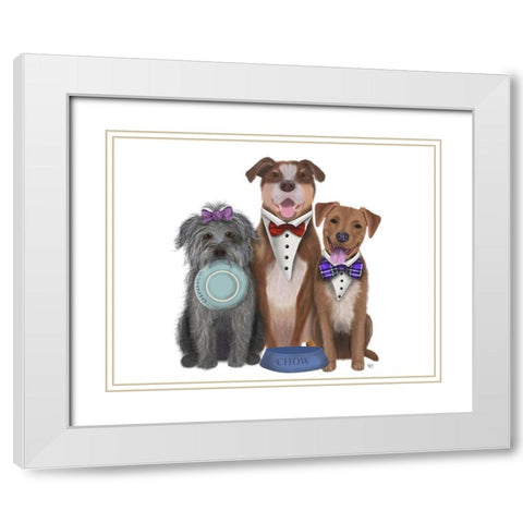 Dinner Dogs, Mutts White Modern Wood Framed Art Print with Double Matting by Fab Funky