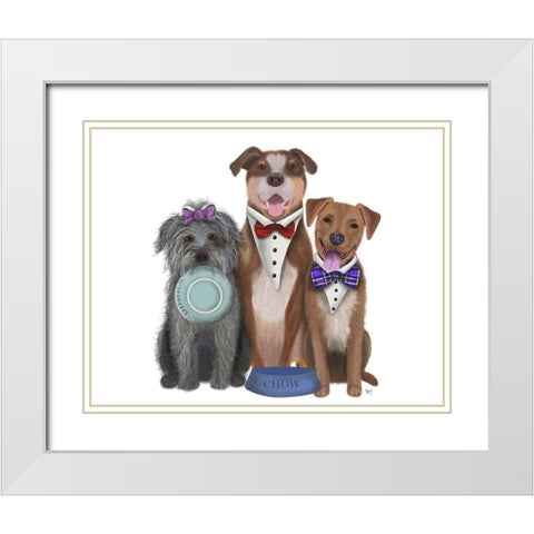 Dinner Dogs, Mutts White Modern Wood Framed Art Print with Double Matting by Fab Funky