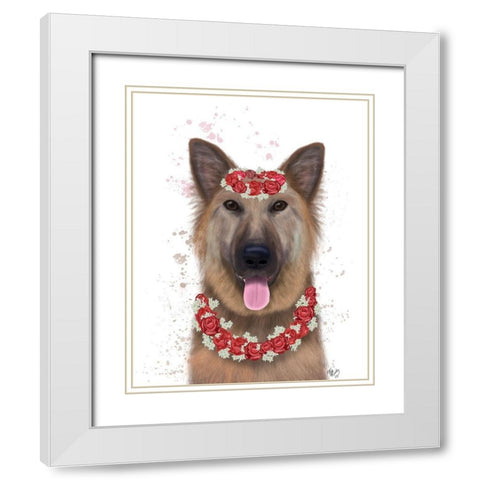 German Shepherd Edelweiss White Modern Wood Framed Art Print with Double Matting by Fab Funky