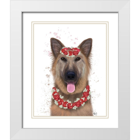 German Shepherd Edelweiss White Modern Wood Framed Art Print with Double Matting by Fab Funky