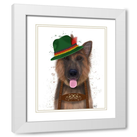 German Shepherd Lederhosen White Modern Wood Framed Art Print with Double Matting by Fab Funky