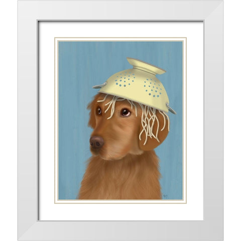 Golden Retriever and Spaghetti White Modern Wood Framed Art Print with Double Matting by Fab Funky