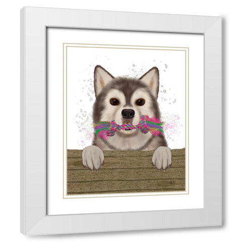 Husky and Rope Bone White Modern Wood Framed Art Print with Double Matting by Fab Funky
