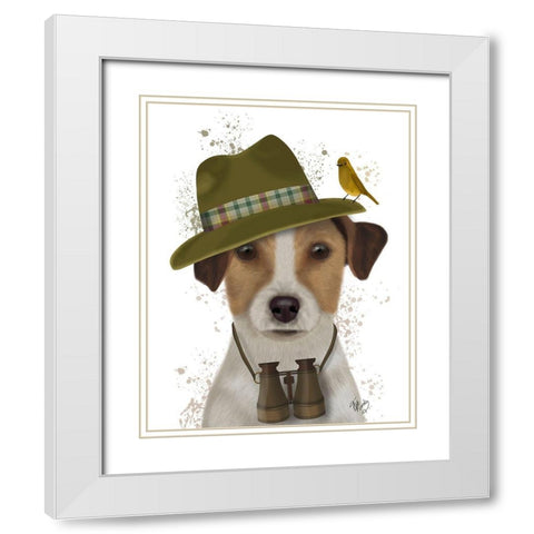 Jack Russell Bird Watcher White Modern Wood Framed Art Print with Double Matting by Fab Funky