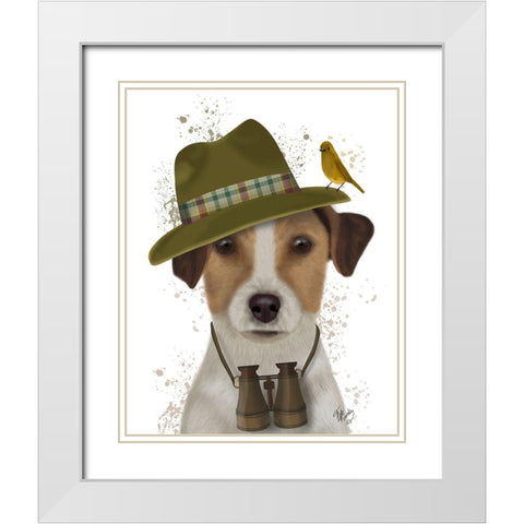 Jack Russell Bird Watcher White Modern Wood Framed Art Print with Double Matting by Fab Funky