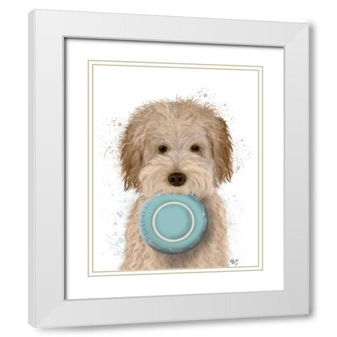 Labradoodle, Cream, Food Bowl White Modern Wood Framed Art Print with Double Matting by Fab Funky