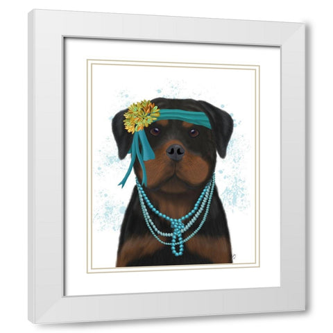 Rottweiler Flapper White Modern Wood Framed Art Print with Double Matting by Fab Funky