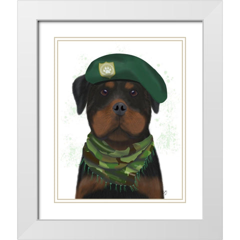 Rottweiler Military Dog White Modern Wood Framed Art Print with Double Matting by Fab Funky