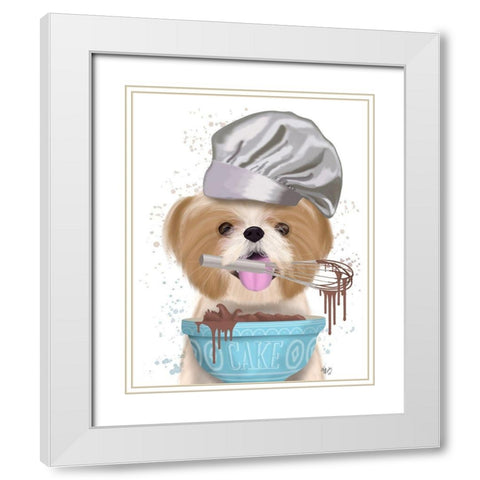 Shih Tzu Baker White Modern Wood Framed Art Print with Double Matting by Fab Funky