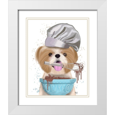 Shih Tzu Baker White Modern Wood Framed Art Print with Double Matting by Fab Funky