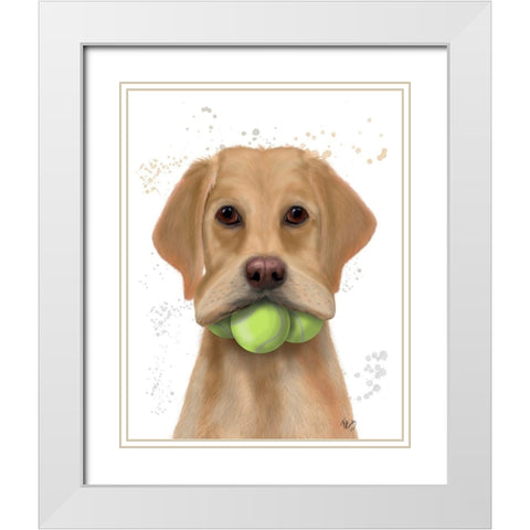 Yellow Labrador and Tennis Balls White Modern Wood Framed Art Print with Double Matting by Fab Funky