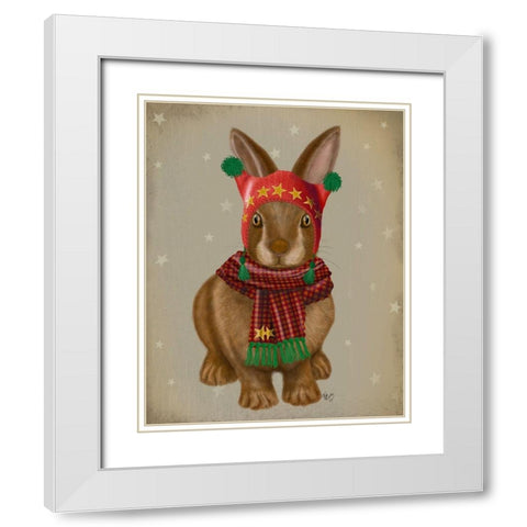 Bunny and Bobble Hat White Modern Wood Framed Art Print with Double Matting by Fab Funky